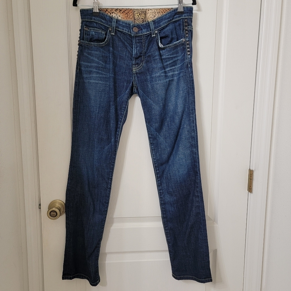 Rich & Skinny Size 26 Studded Detail Straight Leg Denim Blue Jeans